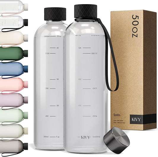 KIVY Tritan Water Bottle 2nd Generation (Black Clear, 50oz)-FlexoryFit