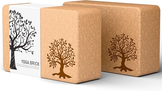 Cork Yoga Blocks 2 Pack Set, Natural Cork Soft Non-Slip Yoga Blocks, High Density & Eco Friendly Yoga Accessories for Women| Men, Ideal for Yoga, Pilates, Stretching and Toning-FlexoryFit