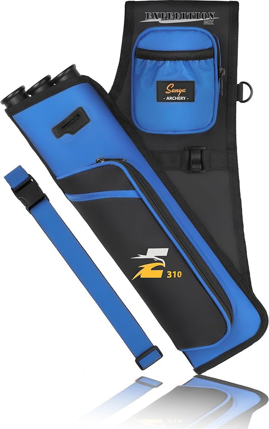 SUNYA Archery Hip Quiver for Arrows. Includes 3 Tubes Arrow Holder, Accessories Pockets and Waist Belt. Fit for Compound and Recurve Bow Practice.