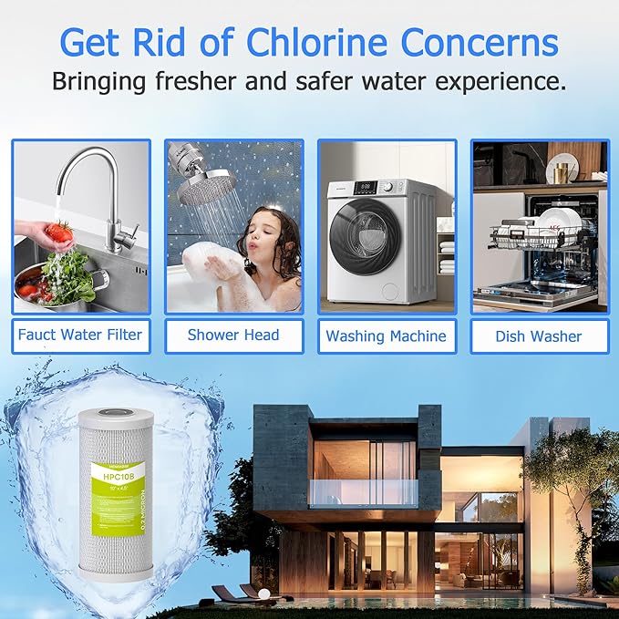 0.2 Micron 10" x 4.5" Water Filter with Pleated Polyester & Activated Carbon Block Composite Water Filter, Compatible with HHB10 and 10" Big Housings for Whole House, RVs, Boats - 2 Pack