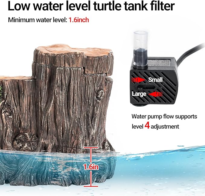 REPTI ZOO Turtle Tank Filter, 45GPH Aquarium Filter with Basking Platform Flow Adjustable Turtle Filter with Multi-Layer Filtration for Up to 10 Gallon