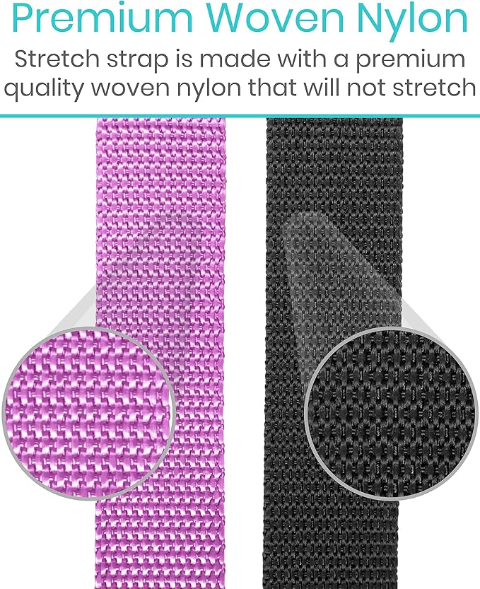 Vive Stretch Strap (75" - 10 Loops) - Leg Stretch Band to Improve Flexibility - Stretching Out Yoga Strap - Exercise and Physical Therapy Belt for Rehab, Pilates and Gymnastics with Guide Book-FlexoryFit