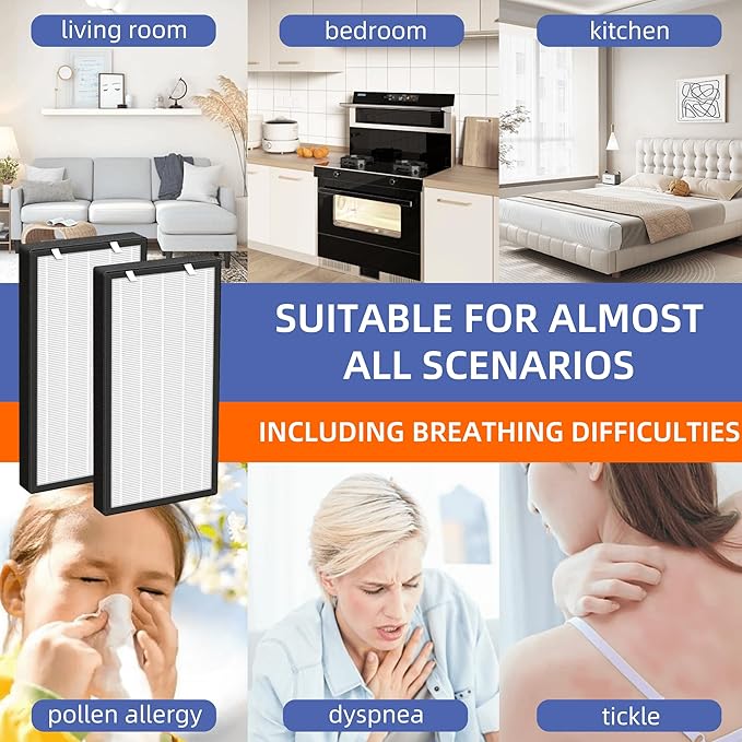 HSP003 True HEPA Filter Replacements for Air Purifier Filters HSP003,3 in 1 H13 True HEPA Filter with Activated Carbon Pre-Filter,2 Pack