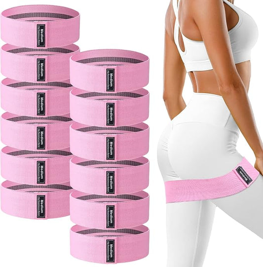 12 Pcs Fabric Resistance Bands for Working Out Booty Workout Stretch Exercise Bands Non Slip for Legs Squat Resistance Loop for Women Men Starter Butt Hip Thigh Fitness-FlexoryFit