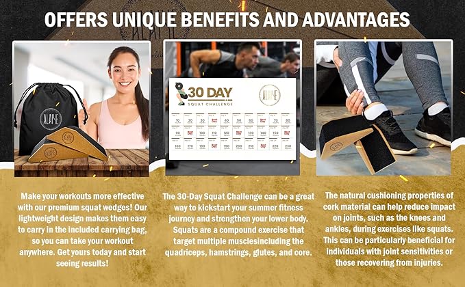 Squat Wedge Blocks - Pack of 2 Non-Slip Slant Board for Legs, Ankle, Calf Stretching - Squat Ramps for Lower Body Strength, Heel Elevation, Planks, Yoga with Bag & 30 Day Squat Challenge Chart-FlexoryFit