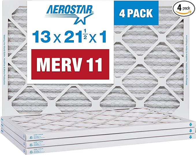 Aerostar 13x21 1/2x1 MERV 11, Pleated Air Filter, 13 x 21 1/2 x 1, Box of 4, Made in The USA