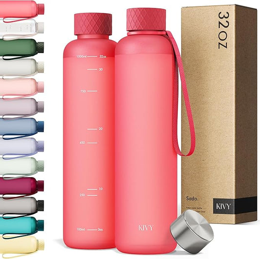 KIVY Slim Water Bottle 32oz [Lightweight & Shatterproof] - Reusable Tritan Water Bottle - Leak Proof Bottle for Women & Men - Coral Red Water Bottle BPA Free-FlexoryFit