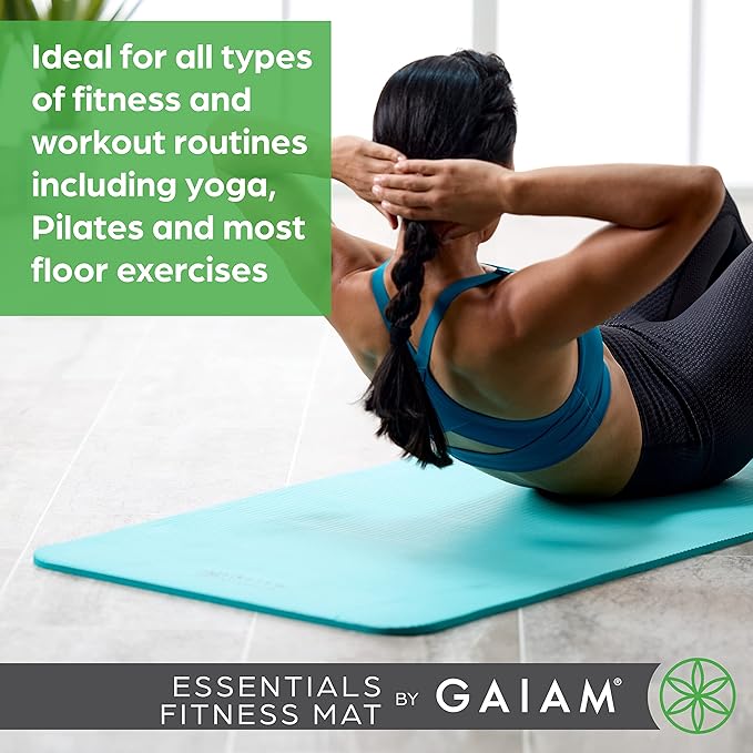 Gaiam Essentials Thick Yoga Mat Fitness & Exercise Mat with Easy-Cinch Yoga Mat Carrier Strap, 72"L x 24"W x 2/5 Inch Thick-FlexoryFit