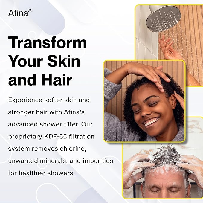 Afina Shower Filter - High Pressure Filtered Shower Head with Advanced Water Filtration - Improves Skin & Hair by Reducing Chlorine & Heavy Metals from Hard Water - Easy Installation (Black)