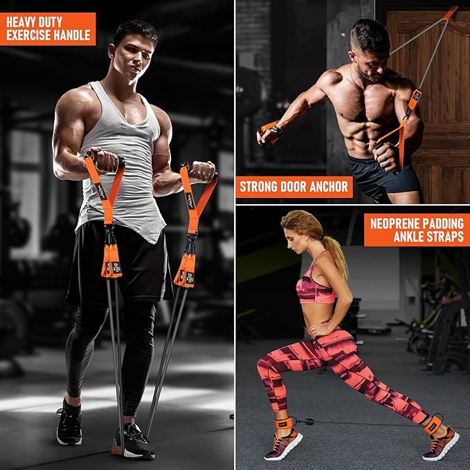 WALITO Resistance Bands Set - Exercise Bands with Handles, Door Anchor, Legs Ankle Straps, for Heavy Resistance Training, Physical Therapy, Muscle Training, Yoga, Home Workouts-FlexoryFit