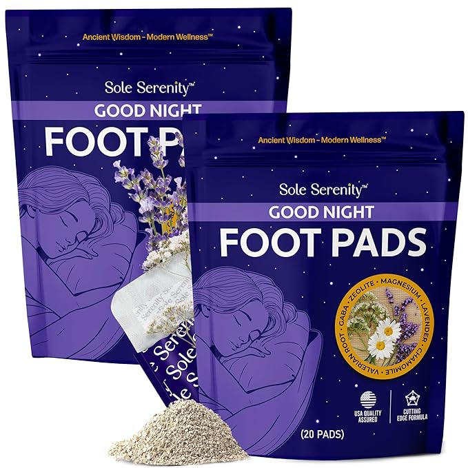 Sole Serenity Foot Pads - Zeolite Mineral, Ginger Root, Wormwood, Bamboo Vinegar, Foot Spa for Tired Feet (Good Night - 2 Pack)