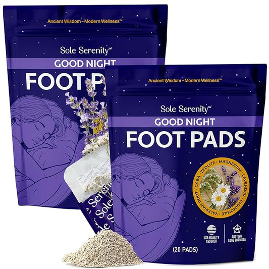 Sole Serenity Foot Pads - Zeolite Mineral, Ginger Root, Wormwood, Bamboo Vinegar, Foot Spa for Tired Feet (Good Night - 2 Pack)