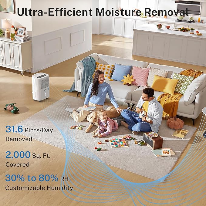 Yaufey 2025 Most Efficient Energy Star Dehumidifier for 2,000 Sq. Ft. Home, Basement and Large Room - Powerful, Quiet with Humidity Control, Timer, Drain Hose and Water Tank