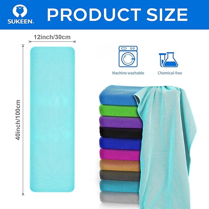 Sukeen 10 Pack Cooling Towels (40"x12") for Sweat, Quick-Drying Neck Cooling Wraps, Soft Breathable Cooling Towels for Neck and Face, Chilly SportsTowel for Yoga, Sport, Running, Workout-FlexoryFit