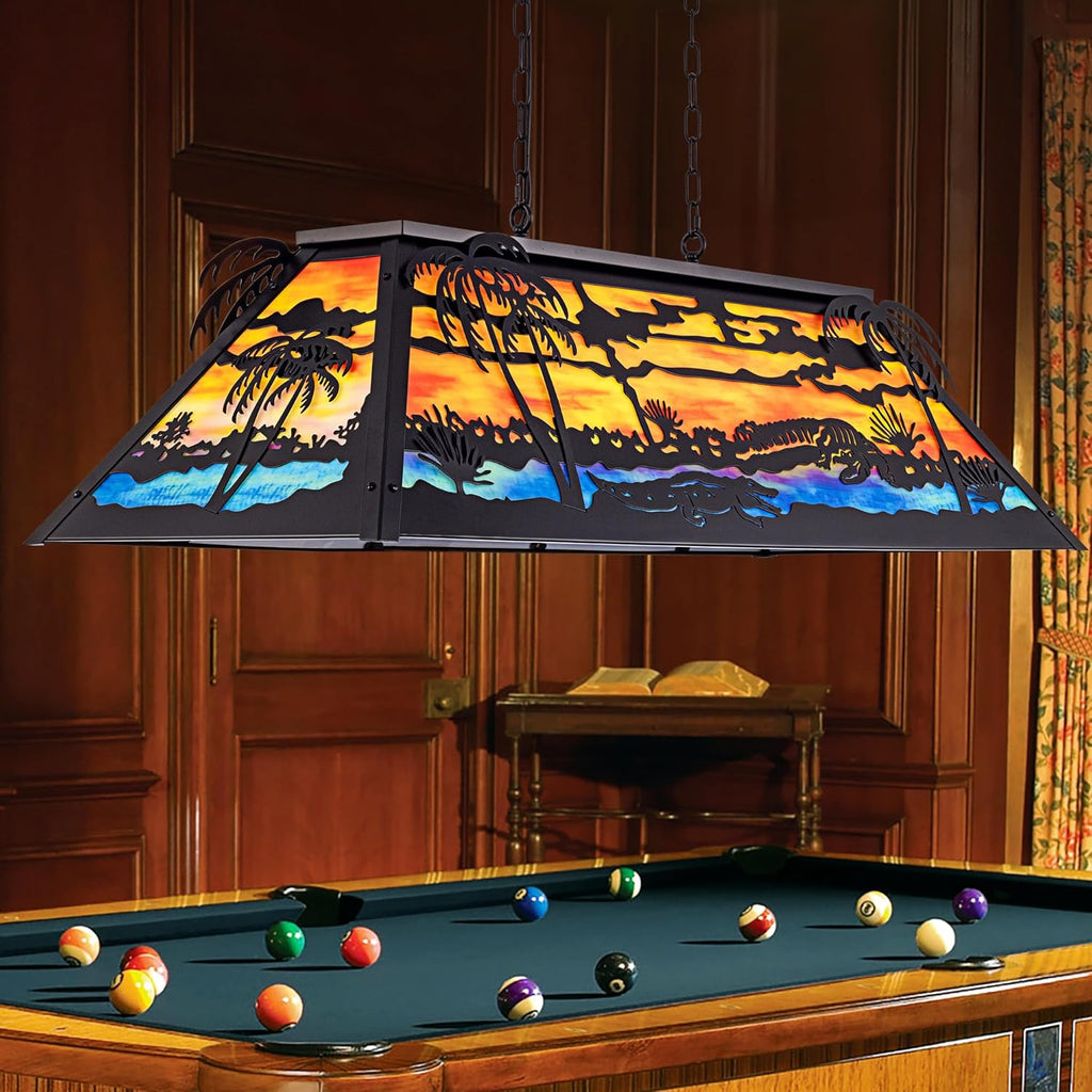 TOCHIC 48” Vintage Pool Table Light, 6-Light Farmhouse Dining Room Chandelier, Billiards Light Fixture with Tiffany-Style for Game Room Kitchen Island Chandelier Man Cave Club Bar
