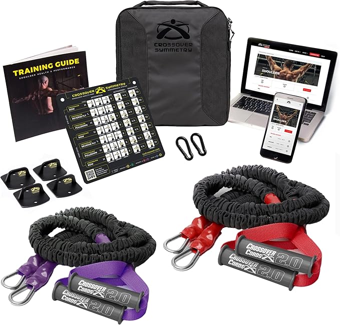 Crossover Symmetry Shoulder System Includes Two Sets of Resistance Bands Attachments Training Guide Exercise Chart Online Workouts for Home Fitness Rehab Rotator Cuff Exercises-FlexoryFit