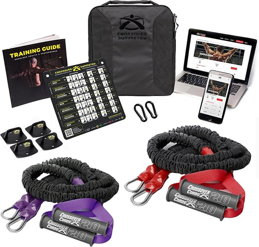Crossover Symmetry Shoulder System Includes Two Sets of Resistance Bands Attachments Training Guide Exercise Chart Online Workouts for Home Fitness Rehab Rotator Cuff Exercises-FlexoryFit