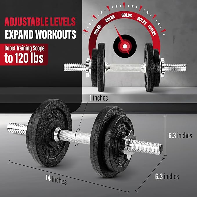 Yes4All Old School Adjustable Dumbbell Set with Weight Plates, Star Lock Collars/Connector, 40lbs to 200lbs Adjustable Weight Plates Set-FlexoryFit