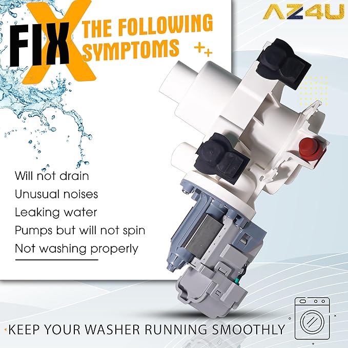 AZ4U Upgraded 8181684 Front Load Clothes 280187 Washer Drain Pump Filter Assembly Replacement For Whirlpool Duet Maytag Epic Kenmore HE Loading Washer, 1200164 280187 Drain Pump 120V 60Hz 0.70W 0.95A