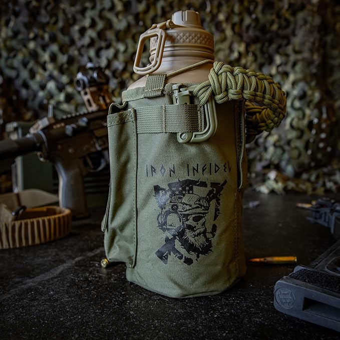 Iron InfideI Battle Bottle Sleeve - 64 oz and 32 oz Water Bottle Sleeve Only for Half Gallon 1L Steel Water Bottle | Rugged Cover with Molle for Versatile Design with Storage for Phone, Wallet & Keys-FlexoryFit