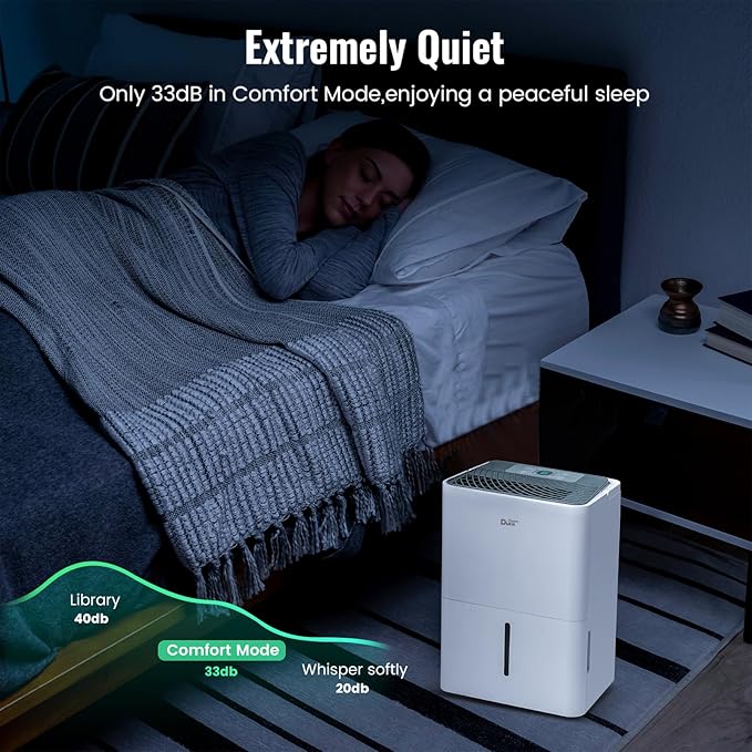 DuraComfort Dehumidifier For Bathroom with Hose,Up to 1500 Sq.Ft 25 Pints Compact Dehumidifier for Room,Specifically designed for Bedroom,Bathroom,Closet,Kitchen,RV,Basement,White