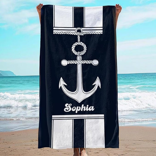 JML Personalized Beach Towel with Name, Custom Anchor Beach Towel, Customized Microfiber Pool Towel, Quick Dry & Absorbent Swim Towel for Adult,Anniversary, Birthday, Summer Holiday,Vacation-FlexoryFit