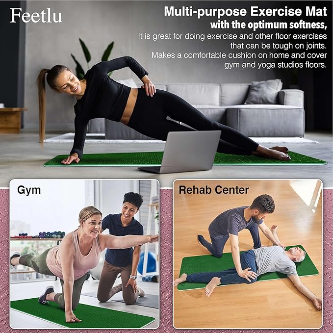 Extra Thick Exercise Yoga Mat with Strap - 2/5 Inch (10MM), Non-Slip Workout Mat for Yoga, Pilates, and Floor Exercises-FlexoryFit