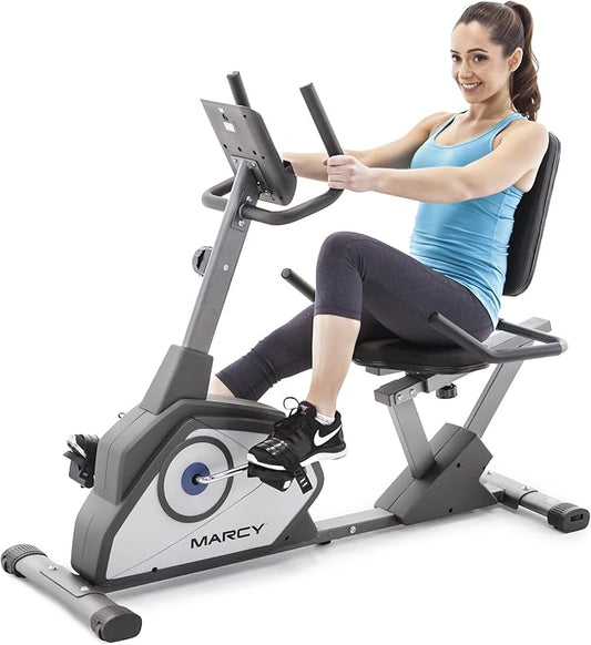 Marcy Magnetic Recumbent Exercise Bike with 8 Resistance Levels-FlexoryFit