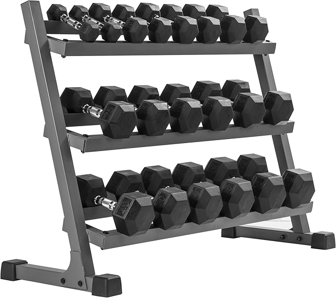 XMARK Dumbbell Set with Rack, Weights Dumbbells, Multiple Free Weights and Horizontal Storage for Home Gym Strength Training, Storage Rack Color Options-FlexoryFit