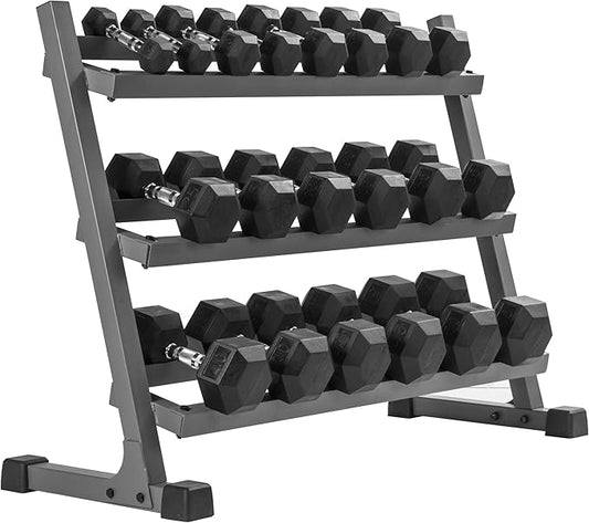 XMARK Dumbbell Set with Rack, Weights Dumbbells, Multiple Free Weights and Horizontal Storage for Home Gym Strength Training, Storage Rack Color Options-FlexoryFit