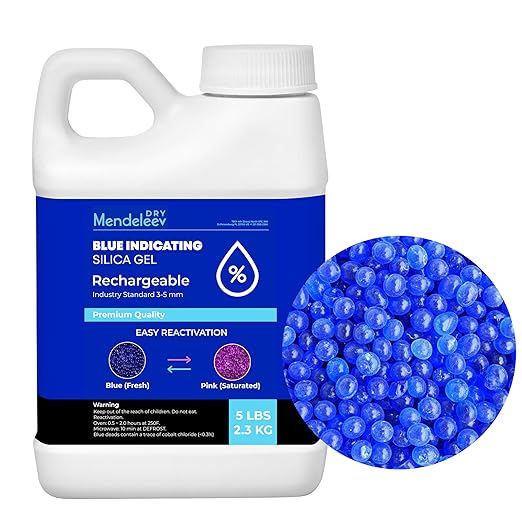 5 LB Blue Silica Desiccant Beads - Indicating Silica Gel Beads Drying Silica Beads Reusable Silica Gel Desiccant Dehumidifier