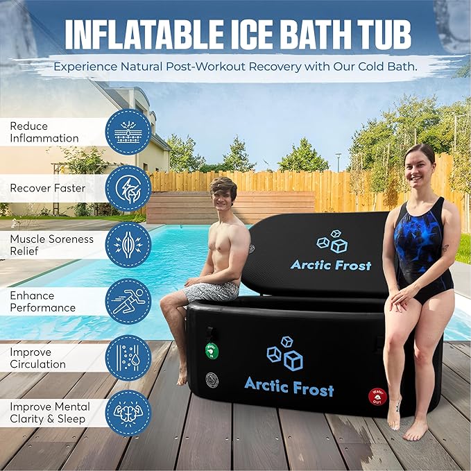 XLarge Oval Professional Ice Bath Tub-230 Gallon Inflatable Cold Plunge- Portable Lightweight Easy to Set Up for Full Cold Water Immersion, Faster Recovery (Black, Extra Large Ice Bath (75x34x26)