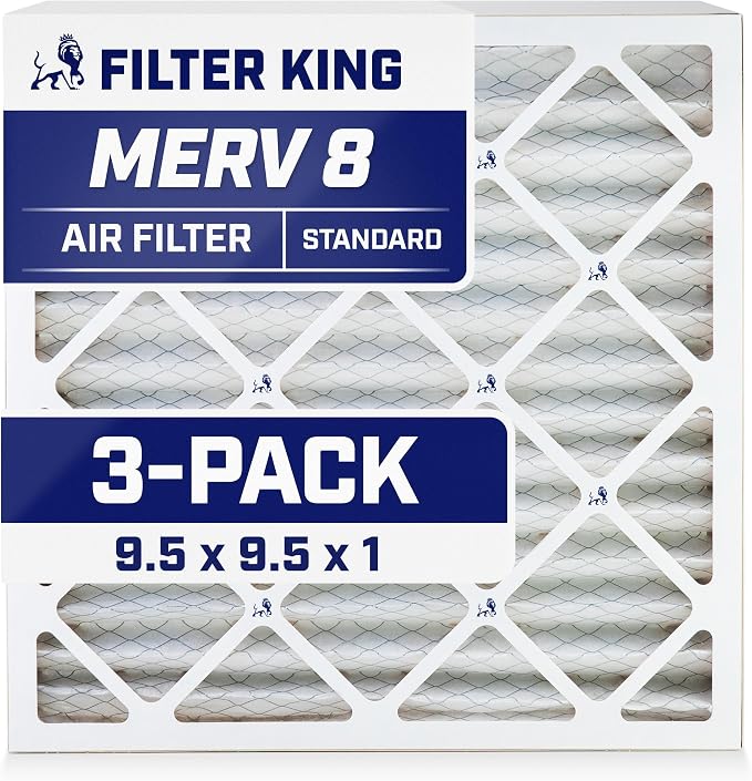 Filter King 9.5x9.5x1 Air Filter | 3-PACK | MERV 8 HVAC Pleated A/C Furnace by FilterKing