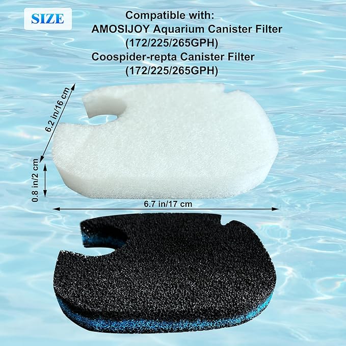 6 Pack Replacement Cotton White Floss and Activated Carbon Sponge Bio Filter Pads Refill for AMOSIJOY Aquarium Canister Filter, Compatible with PONDFORSE Canister Filter (Small for 172/225/265GPH)