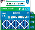 Filterbuy 24x24x4 Air Filter MERV 13 (MPR 1900) Health Defense Replacement (4-Pack), Electrostatic Pleated HVAC AC Furnace Filters, Made in USA (Actual Size: 23.38 x 23.38 x 3.63)