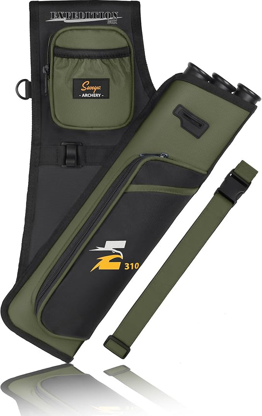 SUNYA Archery Hip Quiver for Arrows. Includes 3 Tubes Arrow Holder, Accessories Pockets and Waist Belt. Fit for Compound and Recurve Bow Practice.