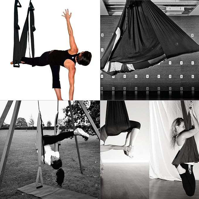 ZELUS Aerial Yoga Swing Sling Strong Yoga Hammock Kit Set Trapeze Inversion Equipment Include 2 Extensions Straps and Ceiling Mounting Kit-FlexoryFit