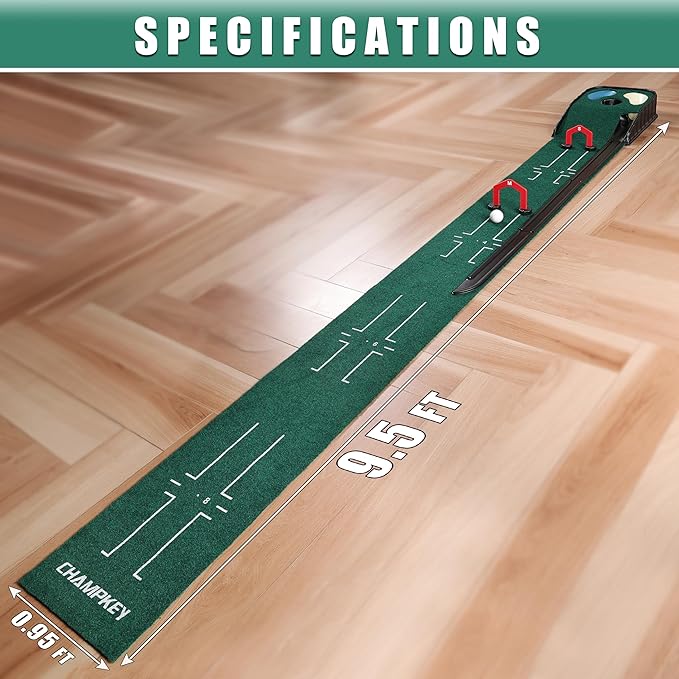 CHAMPKEY Golf Putting Green Indoor - Advanced Guides Golf Putting Mat - Enhance Putting Accuracy and Challenge