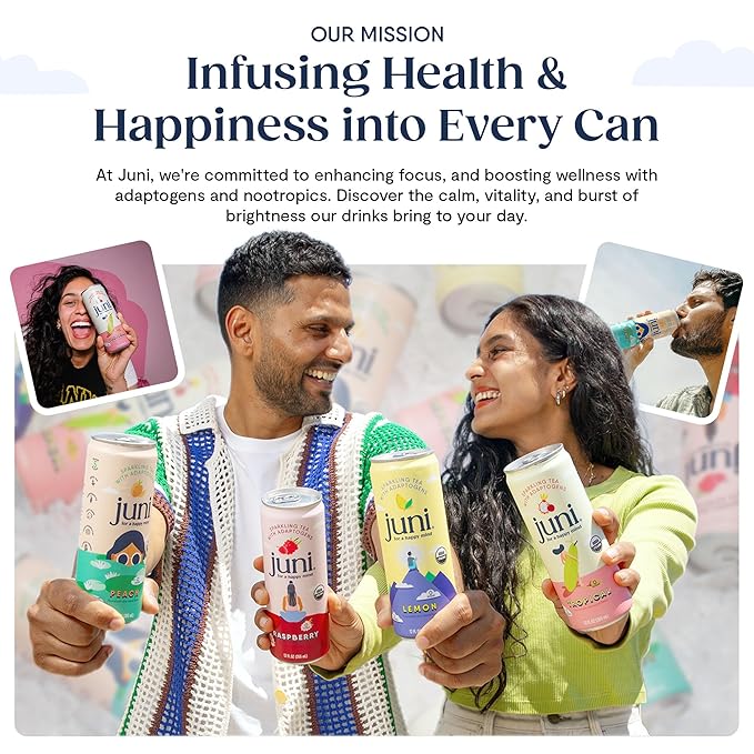 Juni Sparkling Adaptogen Drink with Ashwagandha, Lion's Mane & Reishi Mushrooms | Green Tea for Focus | Zero Sugar, 5 Calories | All Flavors 24-Pack-FlexoryFit