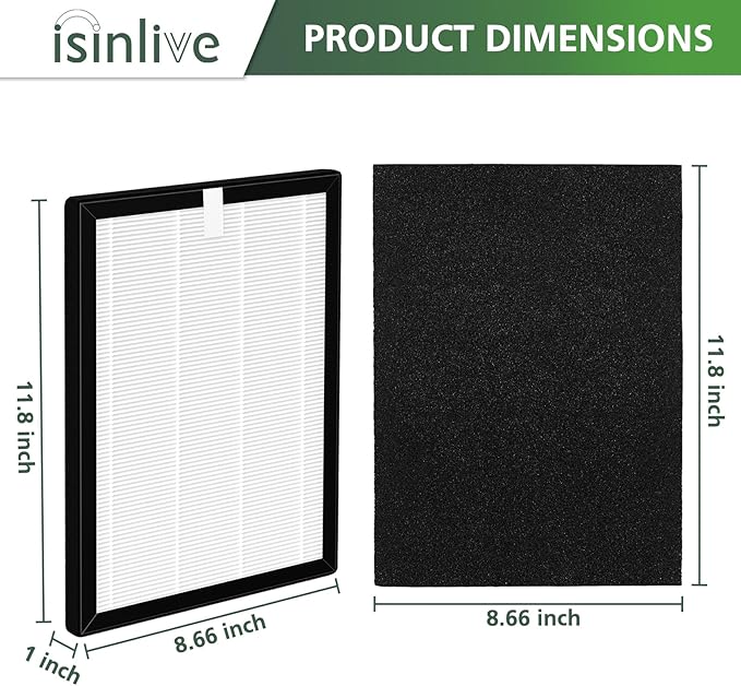 isinlive 4-Pack ProHEPA 9000 Replacement Filters, Compatible with VEVA ProHEPA 9000 Air Pur ifiers, Including 4 Pack HEPA Filters + 8 Activated Carbon Pre-Filters