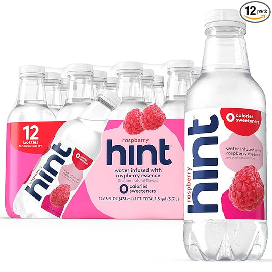Hint Fruit-Infused Bottled Water, Raspberry - Sugar Free Flavored Water with Zero Calories, Naturally Flavored, and No Artificial Sweeteners - 16 Fl Oz (Pack of 12)-FlexoryFit