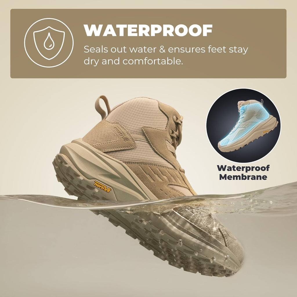 NORTIV 8 Men's Wide Toe Box Hiking Boots Low Drop Waterproof Outdoor Trekking Camping Shoes for Plantar Fasciitis Bunion Katahdin