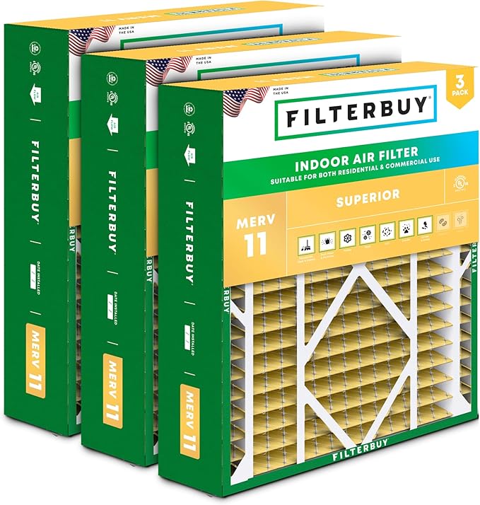 Filterbuy 20x26x5 Air Filter MERV 11 (MPR 1200) Allergen Defense (3-Pack), Pleated HVAC AC Furnace Filters for Electro-Air, Emerson, Lennox, White Rodgers, & More (Actual Size: 20.00 x 25.88 x 4.88)