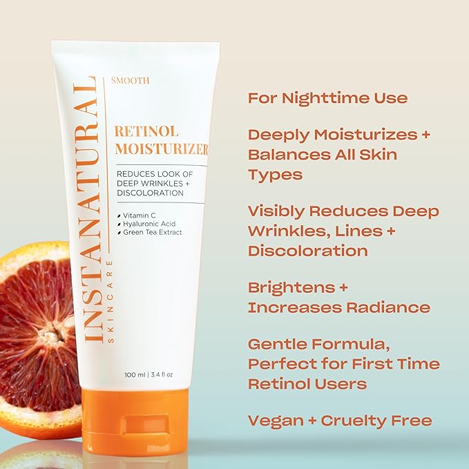 InstaNatural Retinol Moisturizer Nighttime Face Moisturizing Cream, Brightens and Reduces Signs of Aging, Wrinkles, Lines and Discoloration, with Vitamin C and Hyaluronic Acid, 3.4 Fl Oz-FlexoryFit