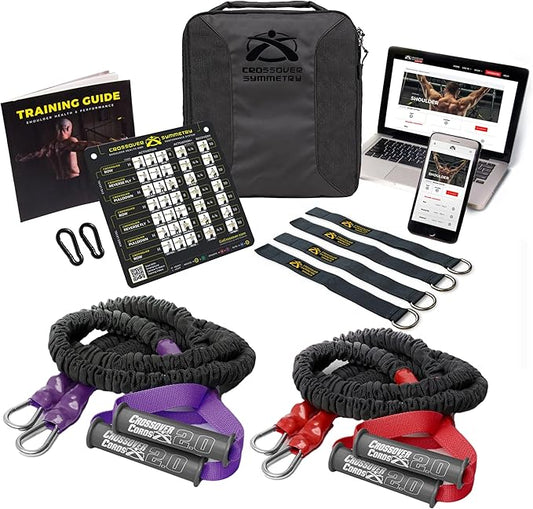 Crossover Symmetry Shoulder System Includes Two Sets of Resistance Bands Attachments Training Guide Exercise Chart Online Workouts for Home Fitness Rehab Rotator Cuff Exercises-FlexoryFit
