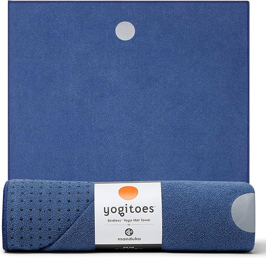 Manduka Yogitoes Yoga Towel – Rubber Grip Dots Non-Slip Bottom, Quick Dry Fitness Towel for Hot Yoga, Pilates, Exercise-FlexoryFit