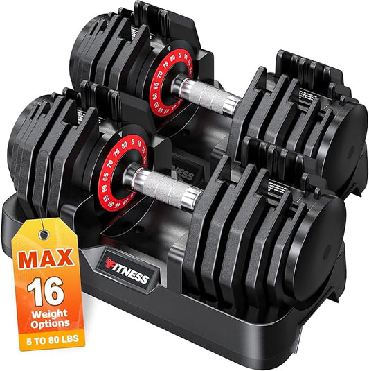 Adjustable Dumbbells Set of 2, 1 Hand Adjustable Weights Dumbbells Set, 5 in 1/10 in 1 Free Dumbbell with Anti-Slip Texture Handle, 25/55/80lb Pair Weight Set For Home Gym Suit both Men and Women-FlexoryFit