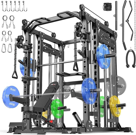 Power Cage,1600lbs Multi-Function Power Rack with Adjustable Cable Crossover System and More Training Attachment, Weight Cage for Home Gym-FlexoryFit