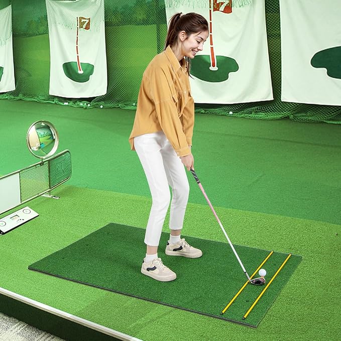 Tangkula Golf Hitting Mat, Artificial Turf Mat for Indoor/Outdoor Golf Practice Includes 2 Rubber Tees & 2 Alignment Sticks, Golf Training Mat for Home Backyard Garage