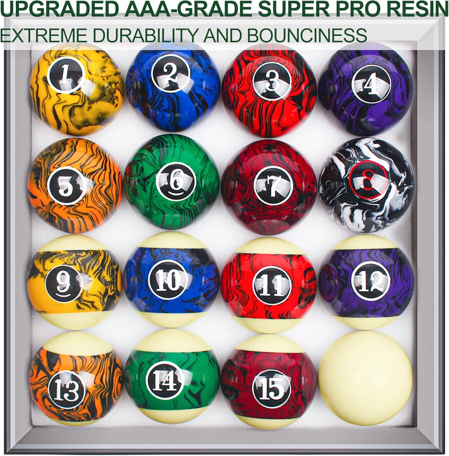Billiard Balls Set Pool Table Balls Marble-Swirl Style 16 Ball Set